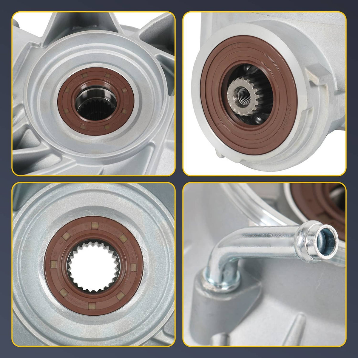 Close-up of rear differential seal and bearing area on a silver housing