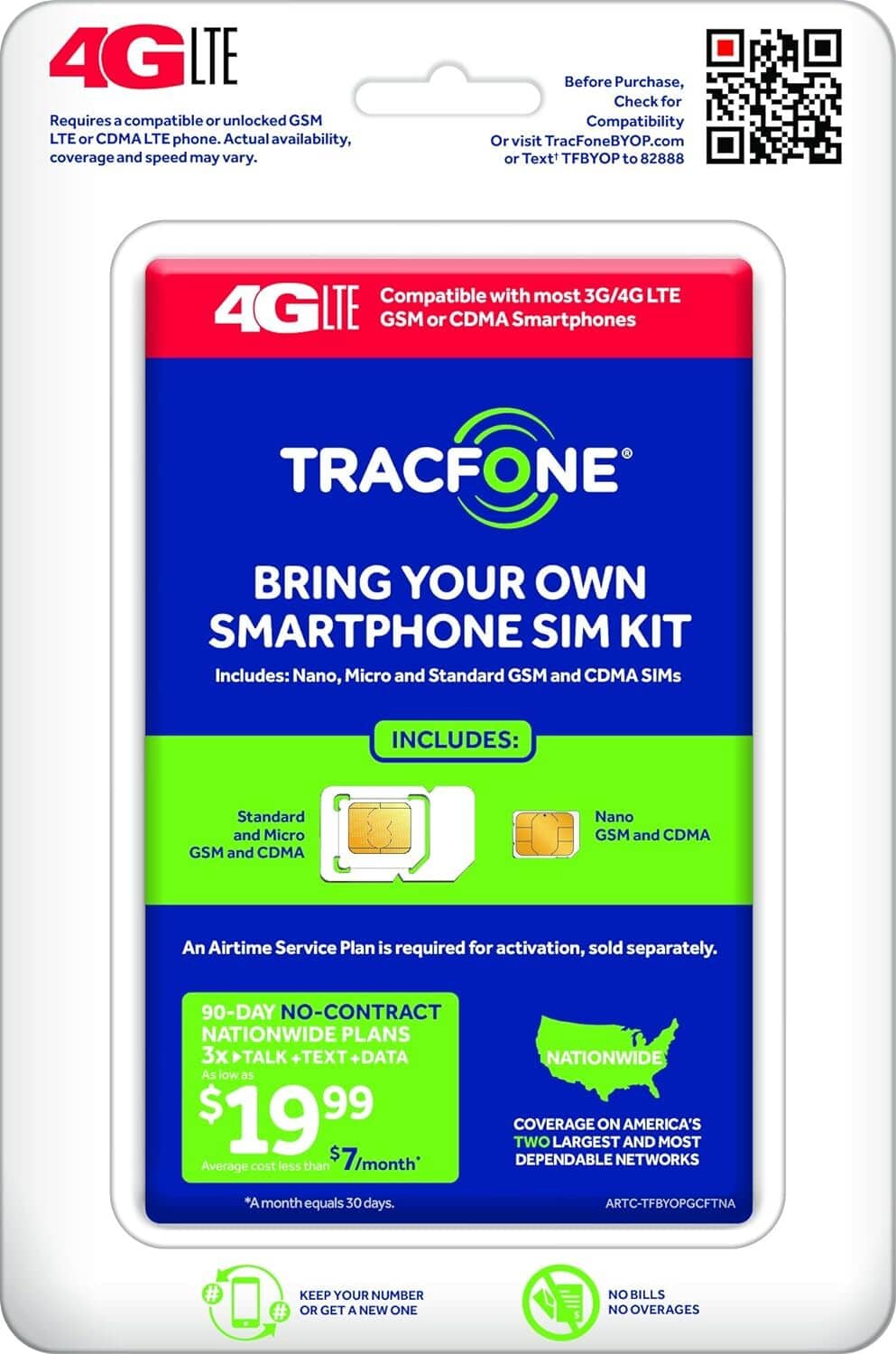 TracFone 4G LTE bring your own smartphone SIM activation kit retail package
