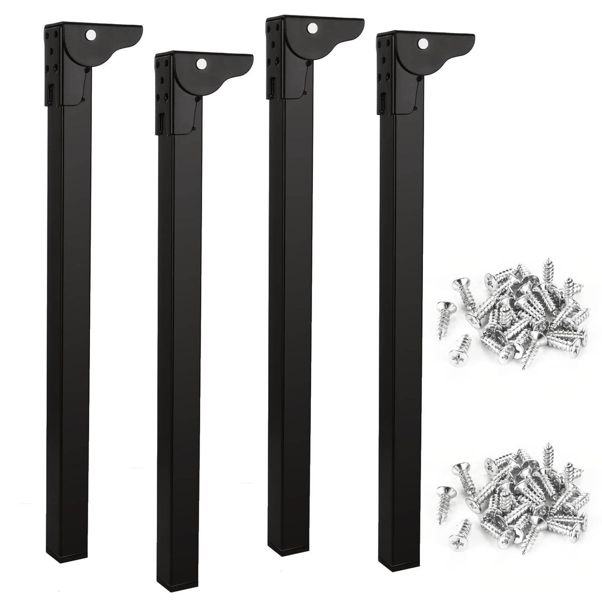 Black metal folding table legs with brackets and hinges, set of 4