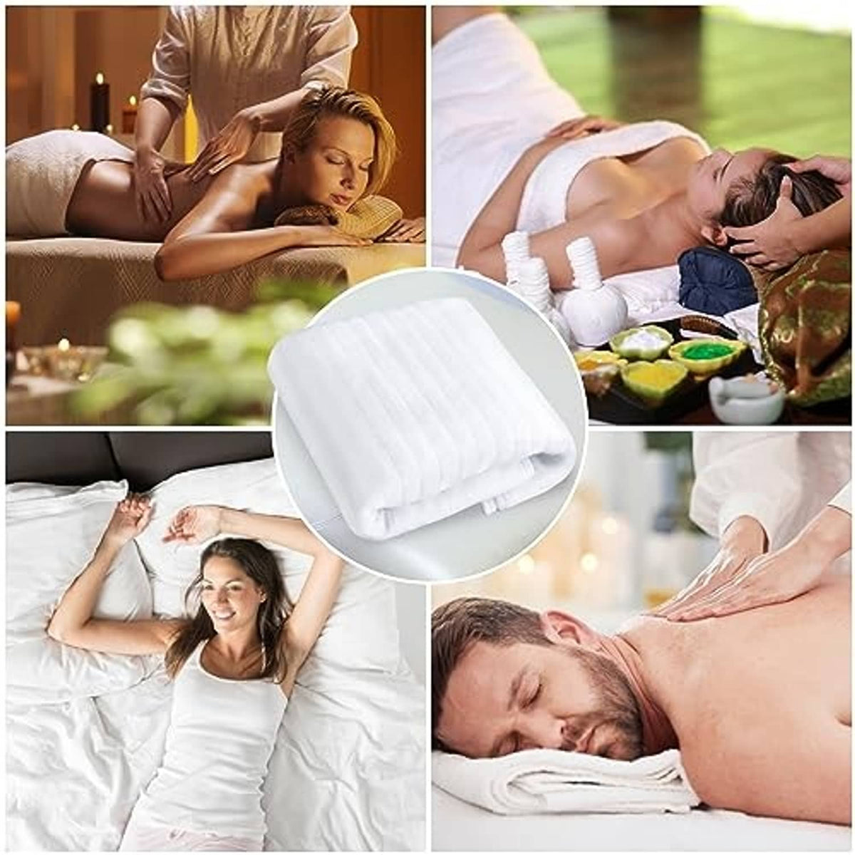 Folded electric massage table heating pad, white quilted pad shown in close-up