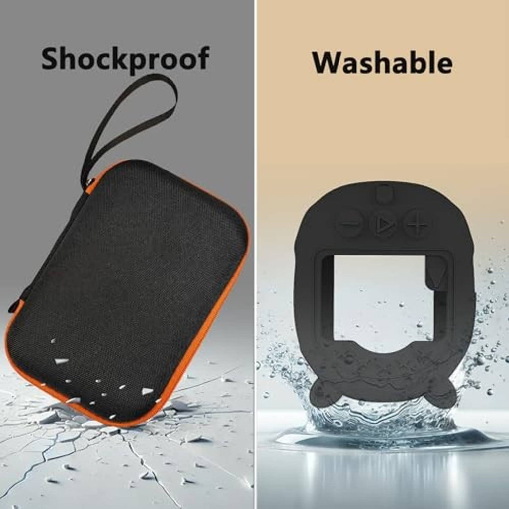 Black silicone case with orange trim details for JBL Clip 5 speaker