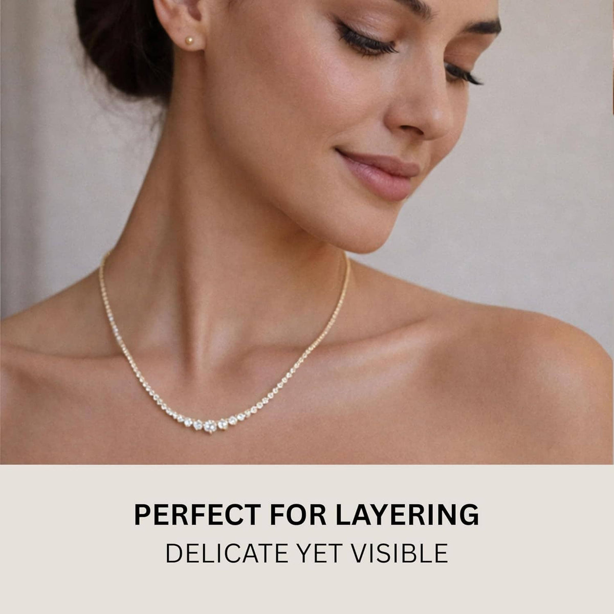 Gold-plated tennis necklace with closely set white CZ stones, minimal choker-length