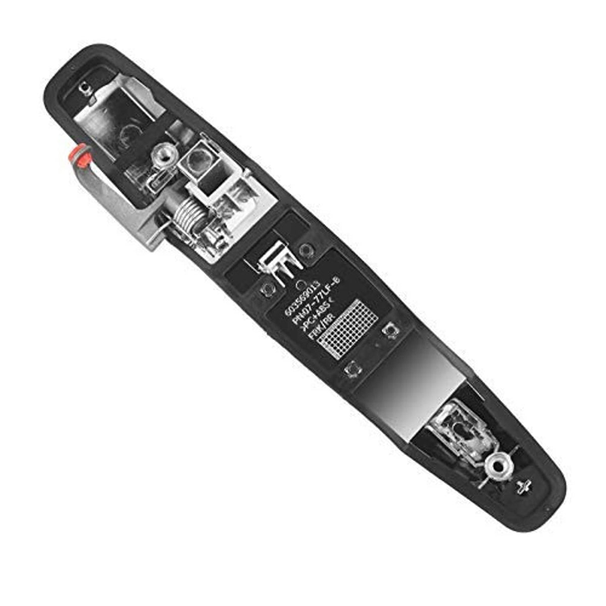 Front passenger exterior door handle underside with mounting slots and latch