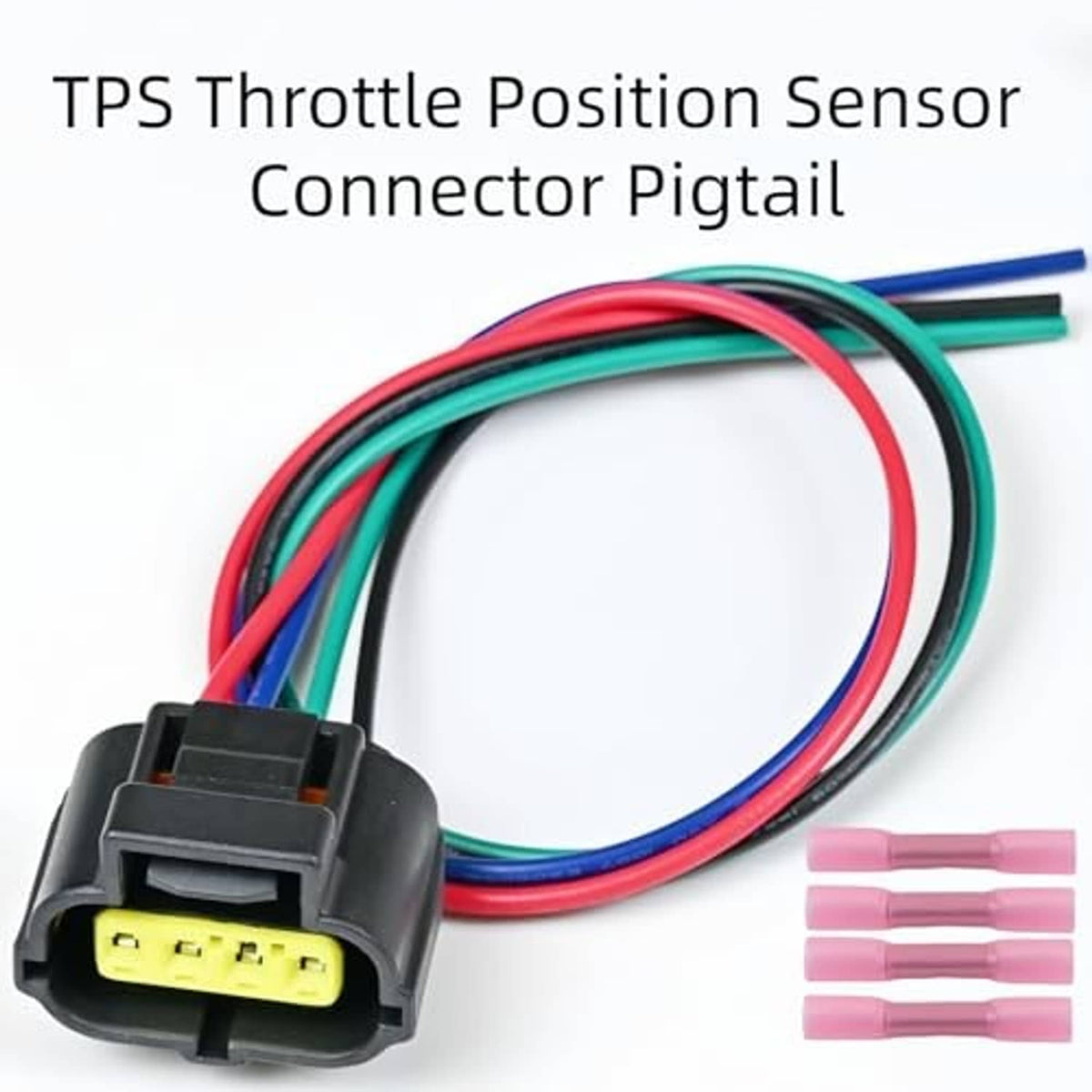 4-pin throttle sensor pigtail connector with red, blue, green, black wires