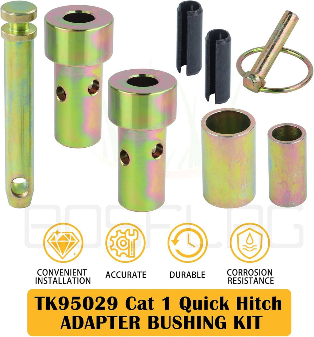 Quick hitch bushing adapter kit with iridescent bushings, lync pins, and black inserts