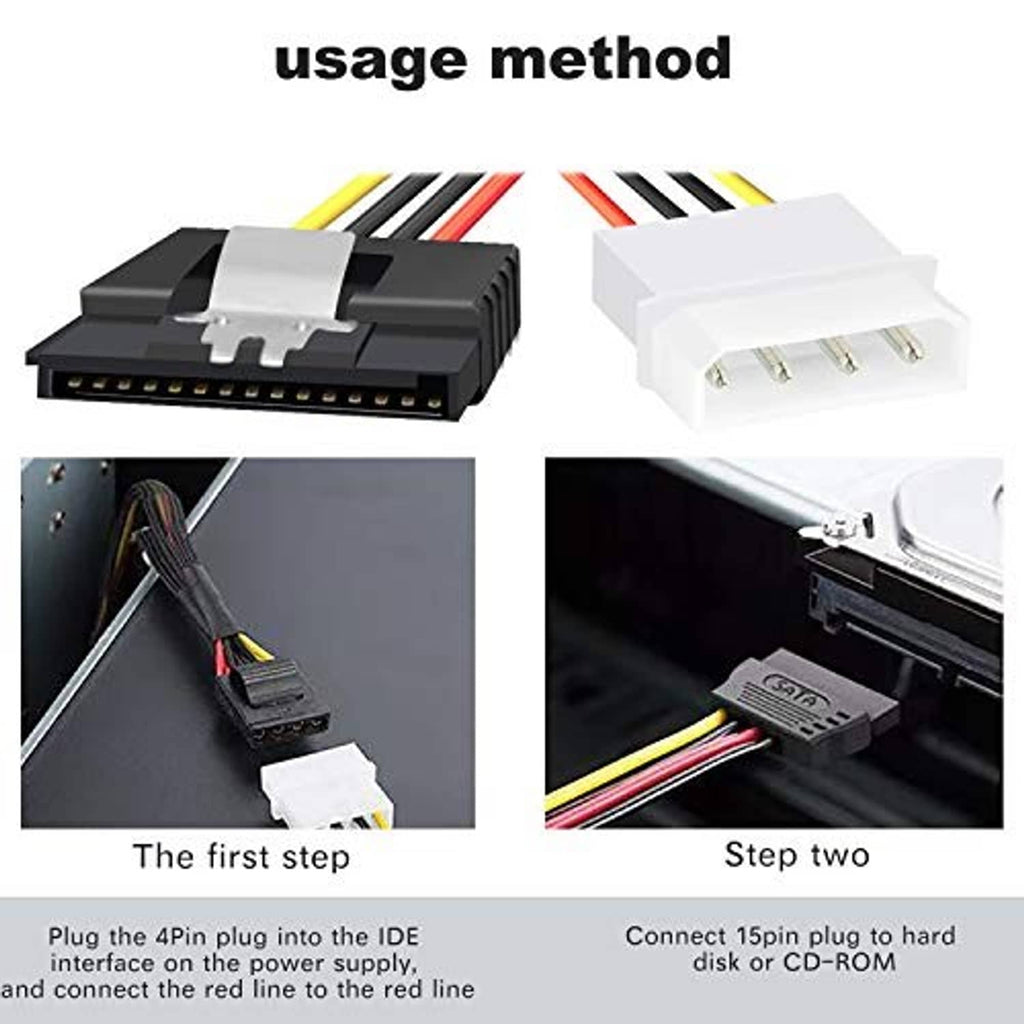 Molex 4-pin to SATA 15-pin power cable with two connector ends
