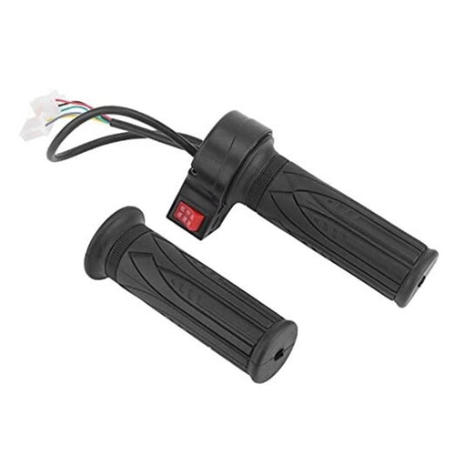 Black e-bike throttle grip set with textured rubber handles and central control module