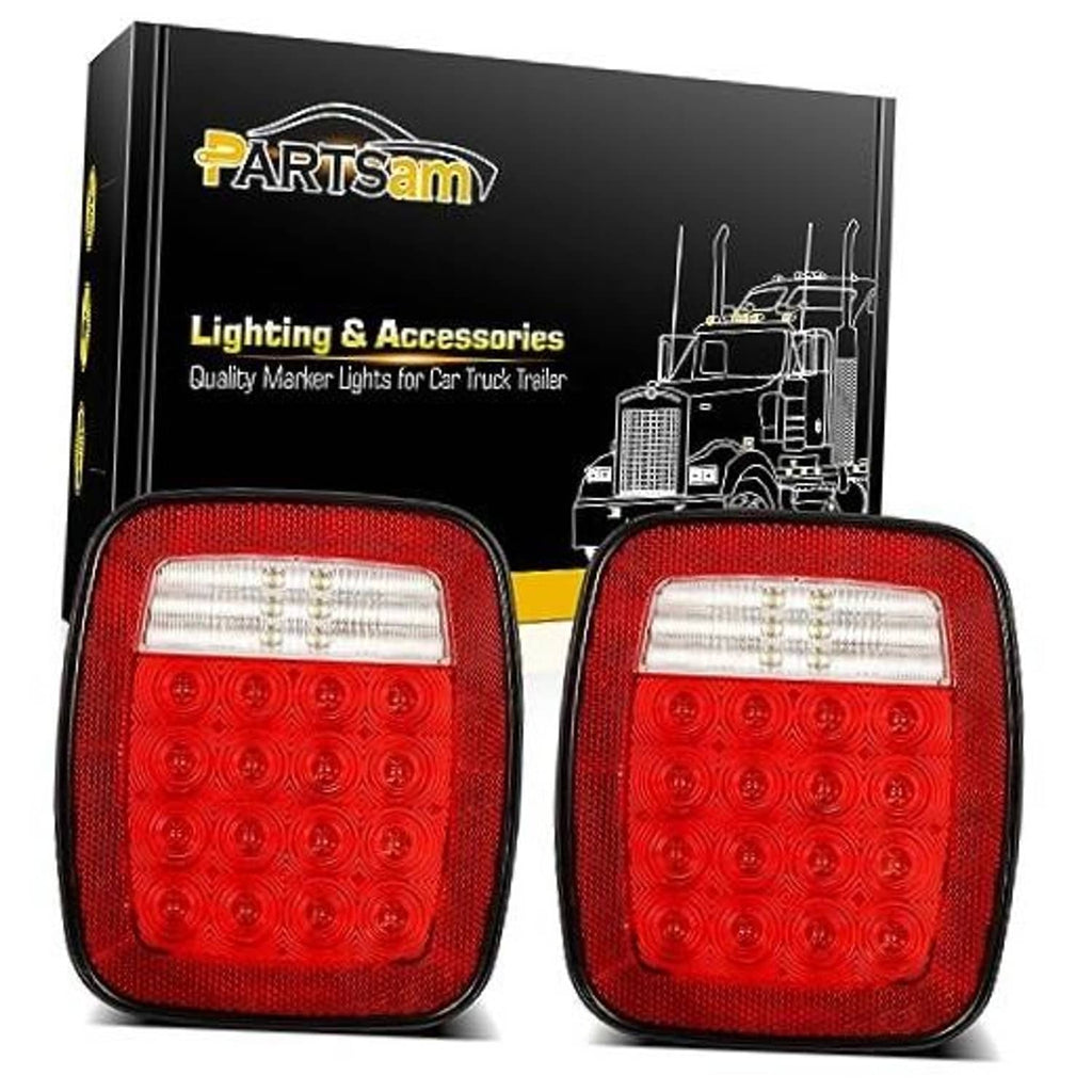 Pair of red square LED tail brake turn lights with clear white center strip