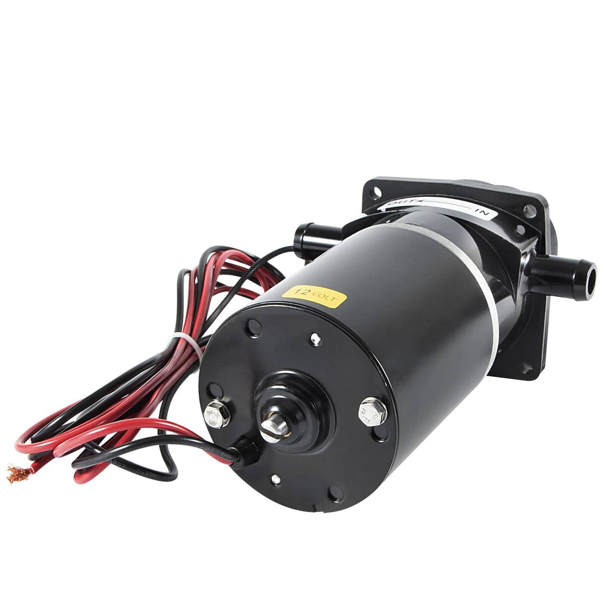 12-volt marine macerator pump motor with mounting bracket and wire leads
