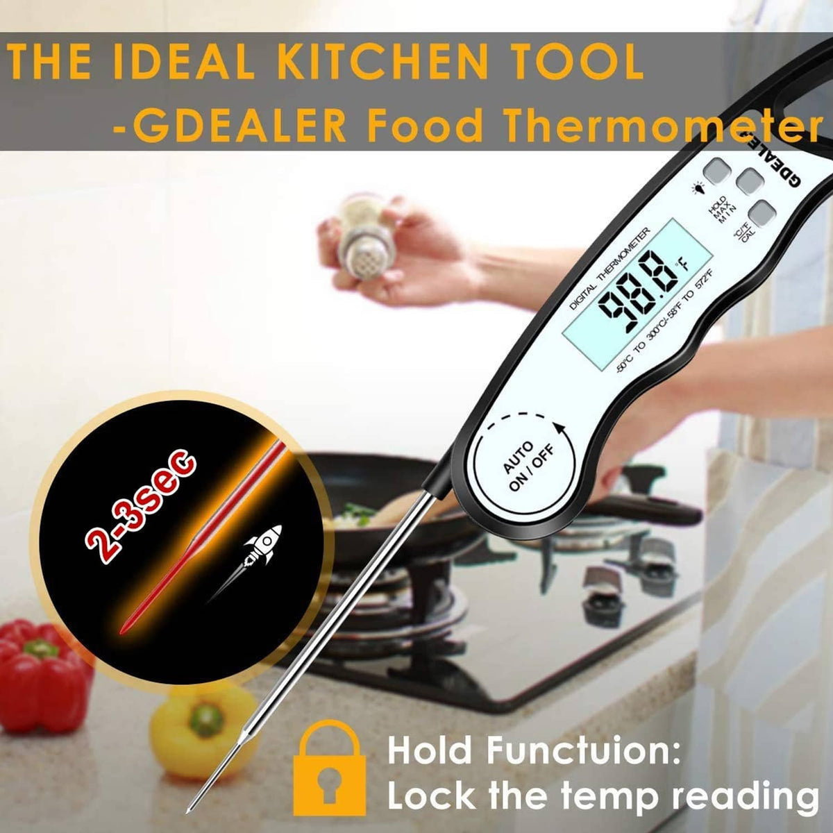 GDEALER digital instant-read thermometer with stainless probe and digital display