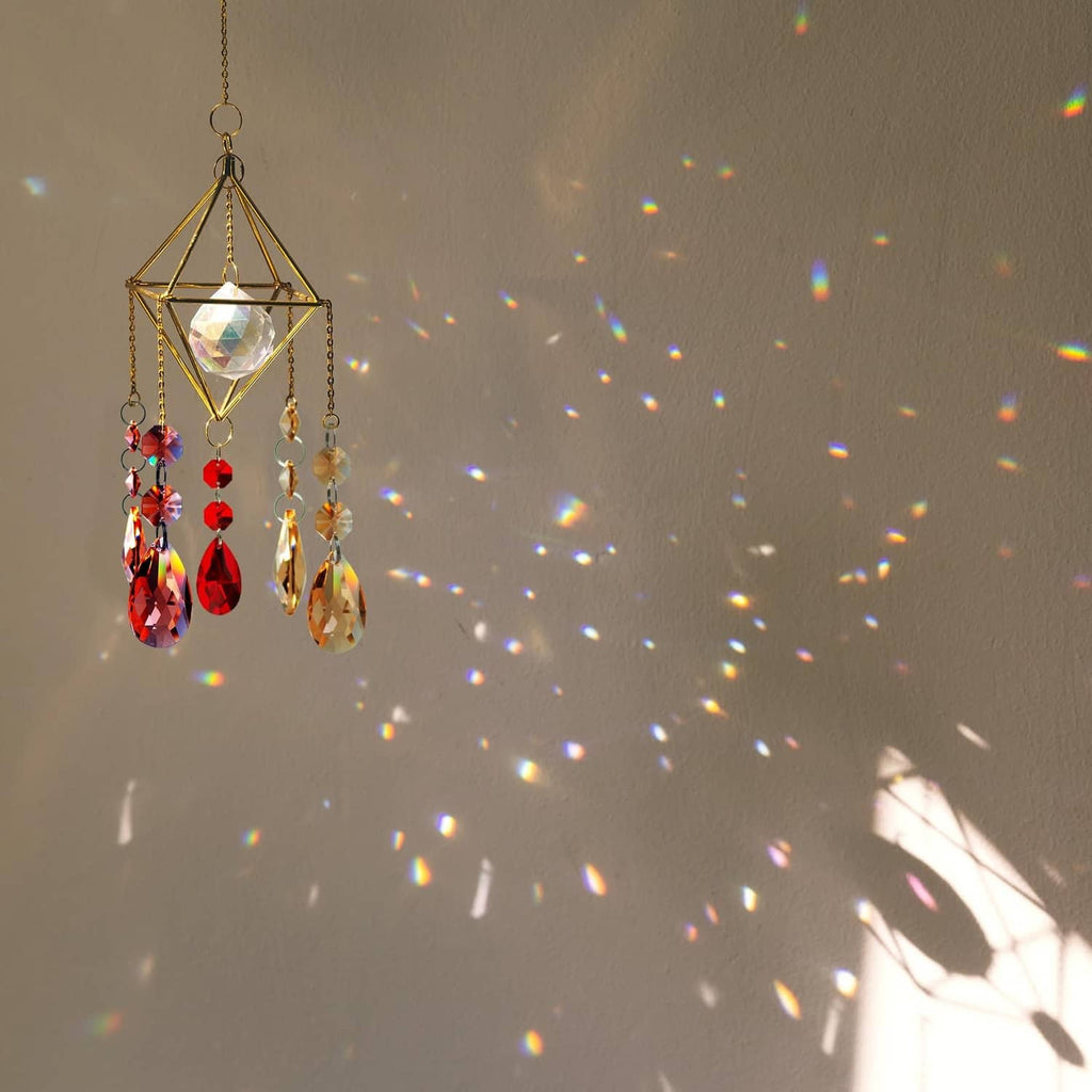 Hanging crystal teardrop pendant drops with gold tone frame and multicolor beads