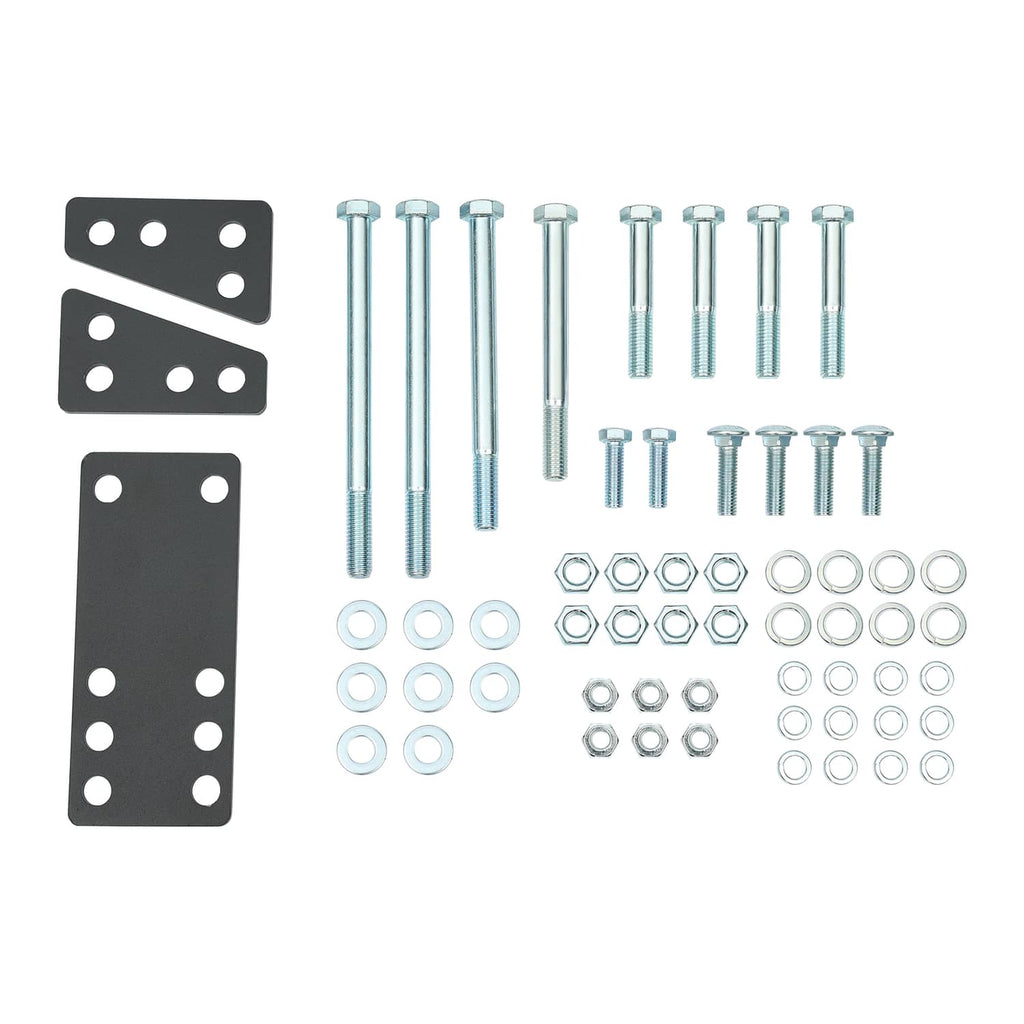 Dual step hardware kit: mounting plates, bolts, washers, and fasteners