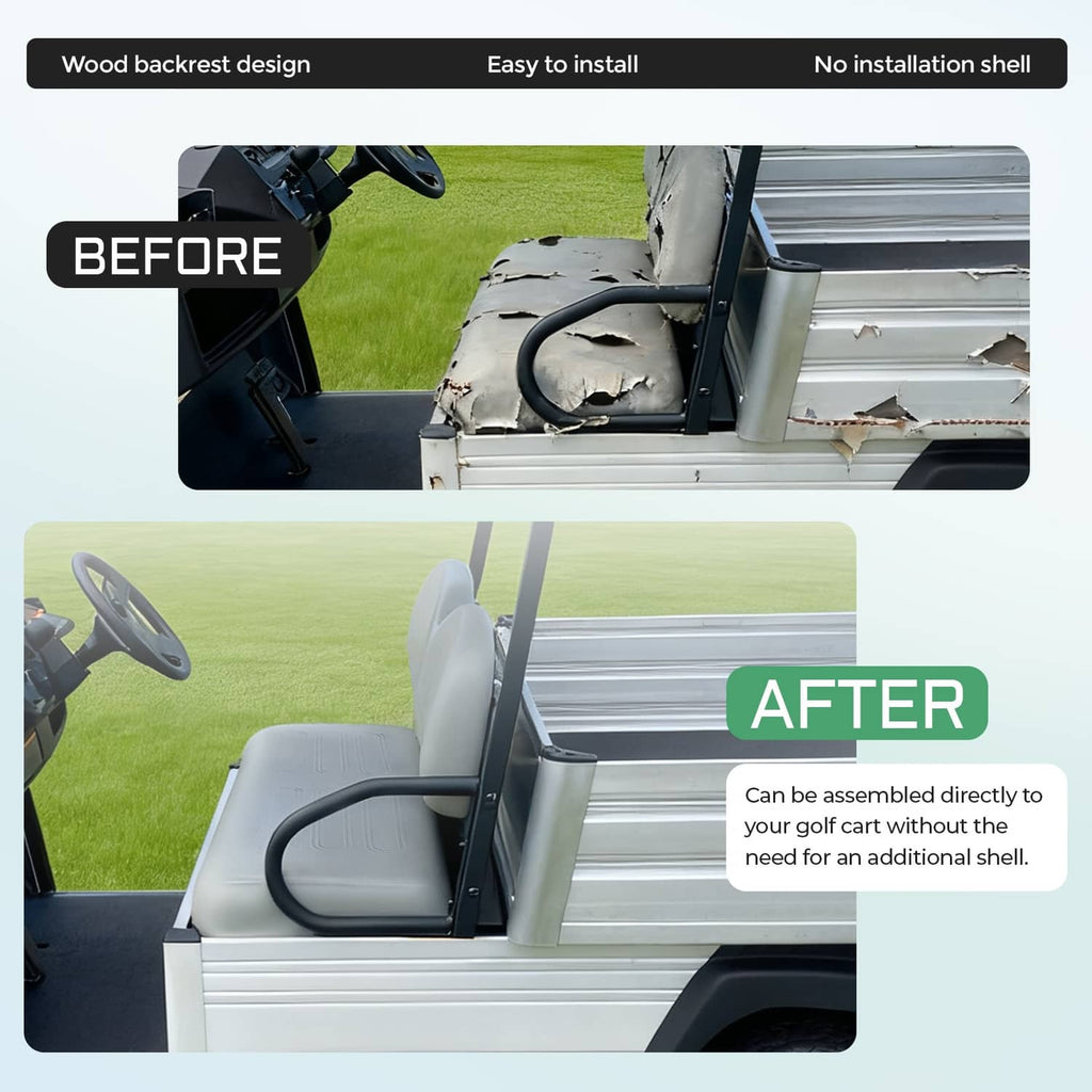 Front seat bottom cushion replacement shown with before and after installation