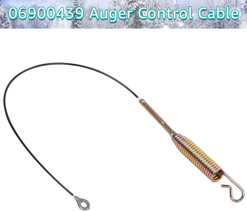 Auger control cable with black wire, metal spring, and hook/loop ends