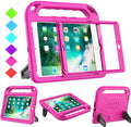 Pink kids iPad case with transparent front shield and carrying handle