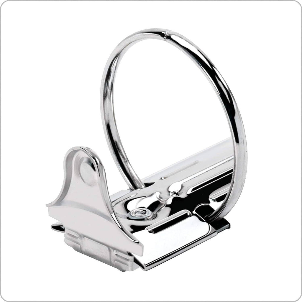 1-inch 3-ring binder with chrome rings and mechanism on white cover
