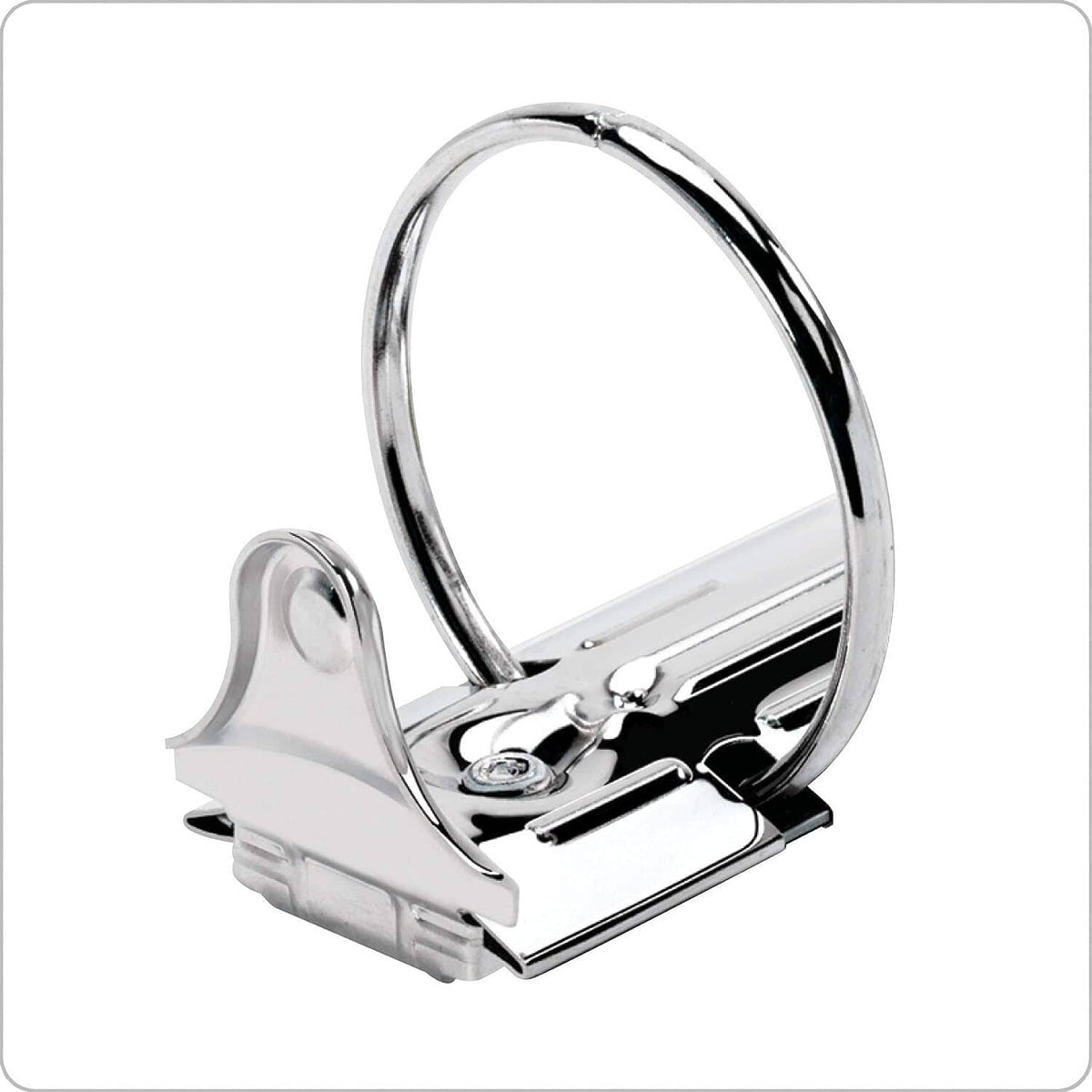 1-inch 3-ring binder with chrome rings and mechanism on white cover
