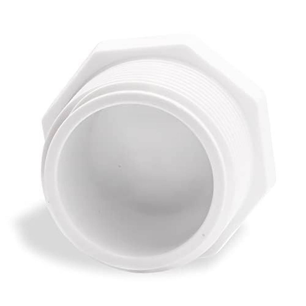 White PVC 3/4 in MNPT male threaded plug with ridged interior end