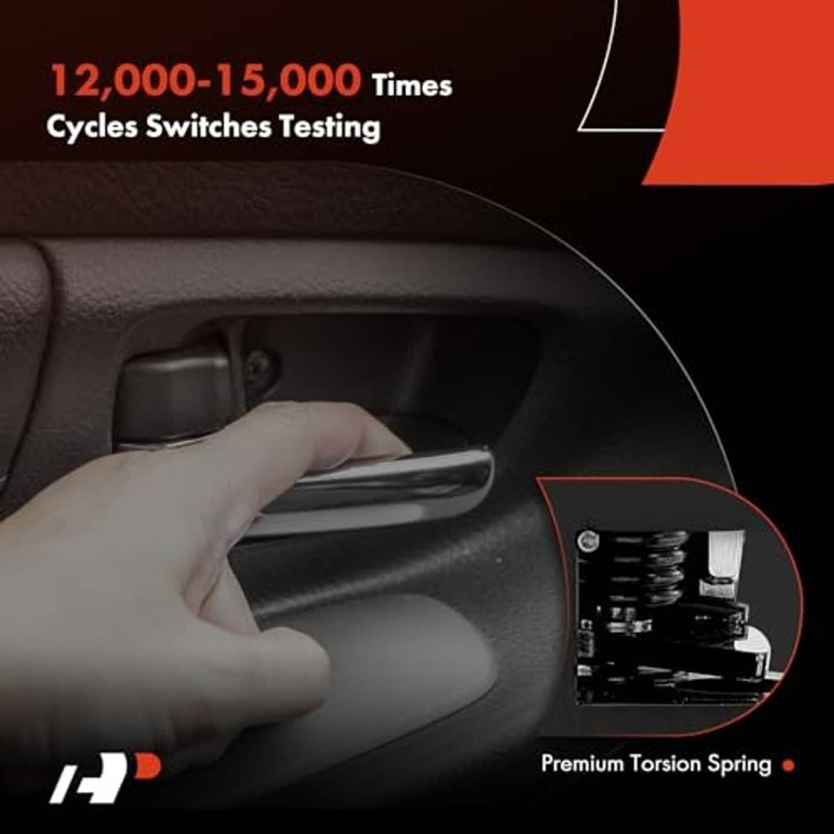 Chrome interior door handle with premium torsion spring mechanism detail