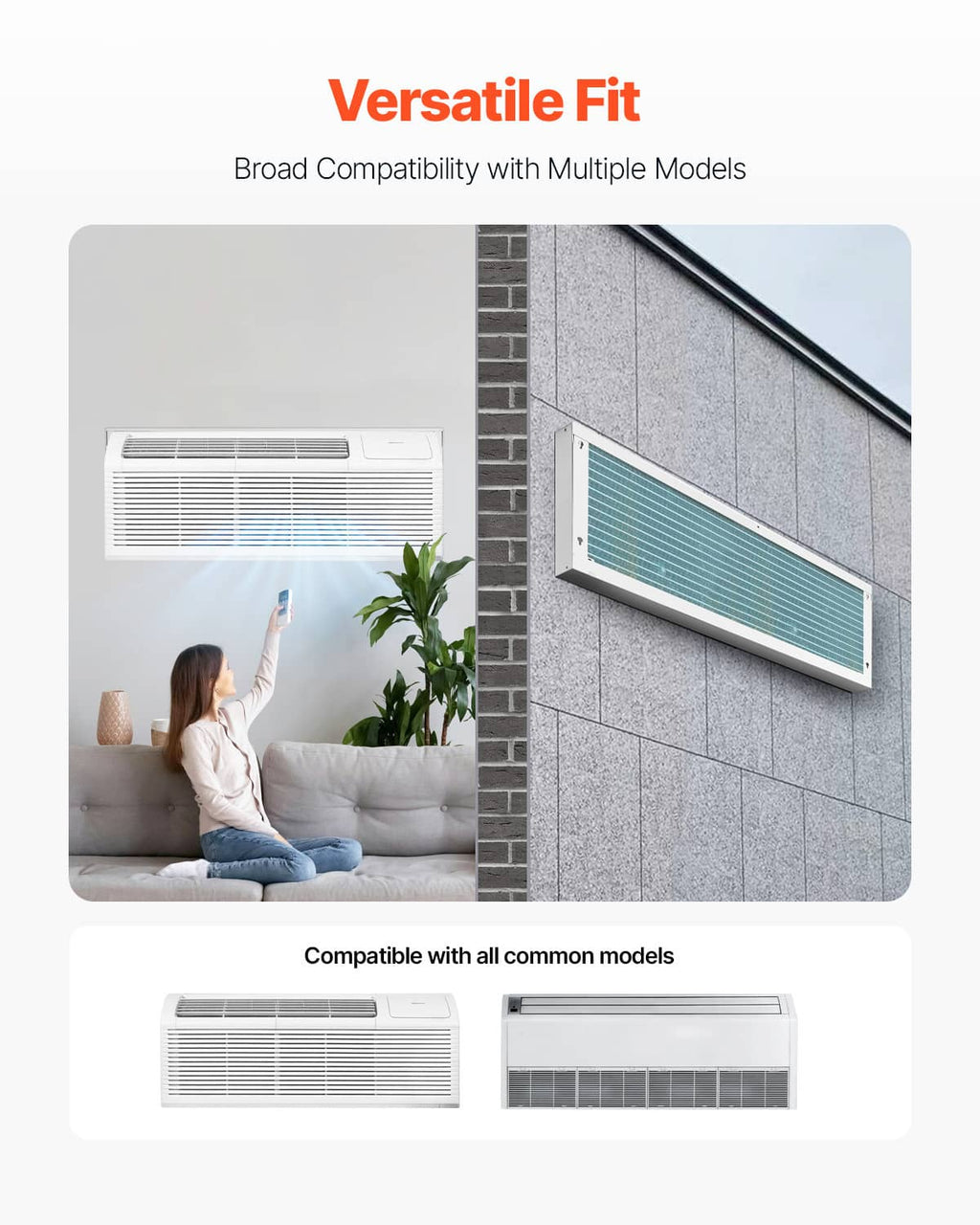 White through-the-wall AC sleeve, compatibility display with mounting-ready cutout