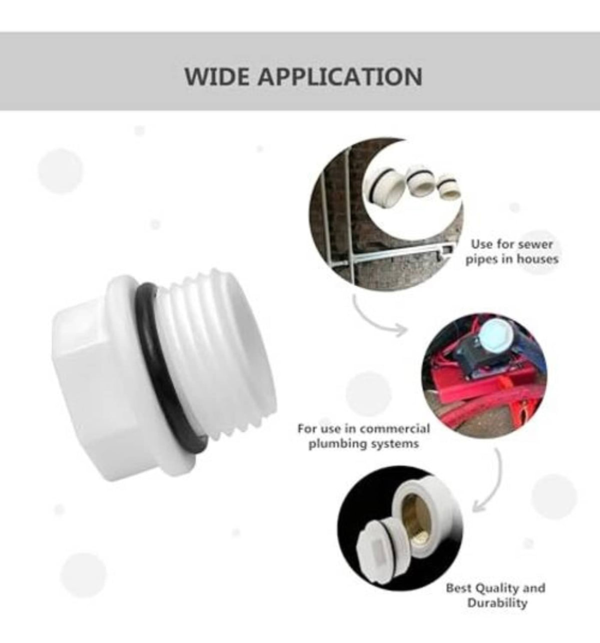 White PVC threaded pipe end cap with black ring, 1/2-inch size
