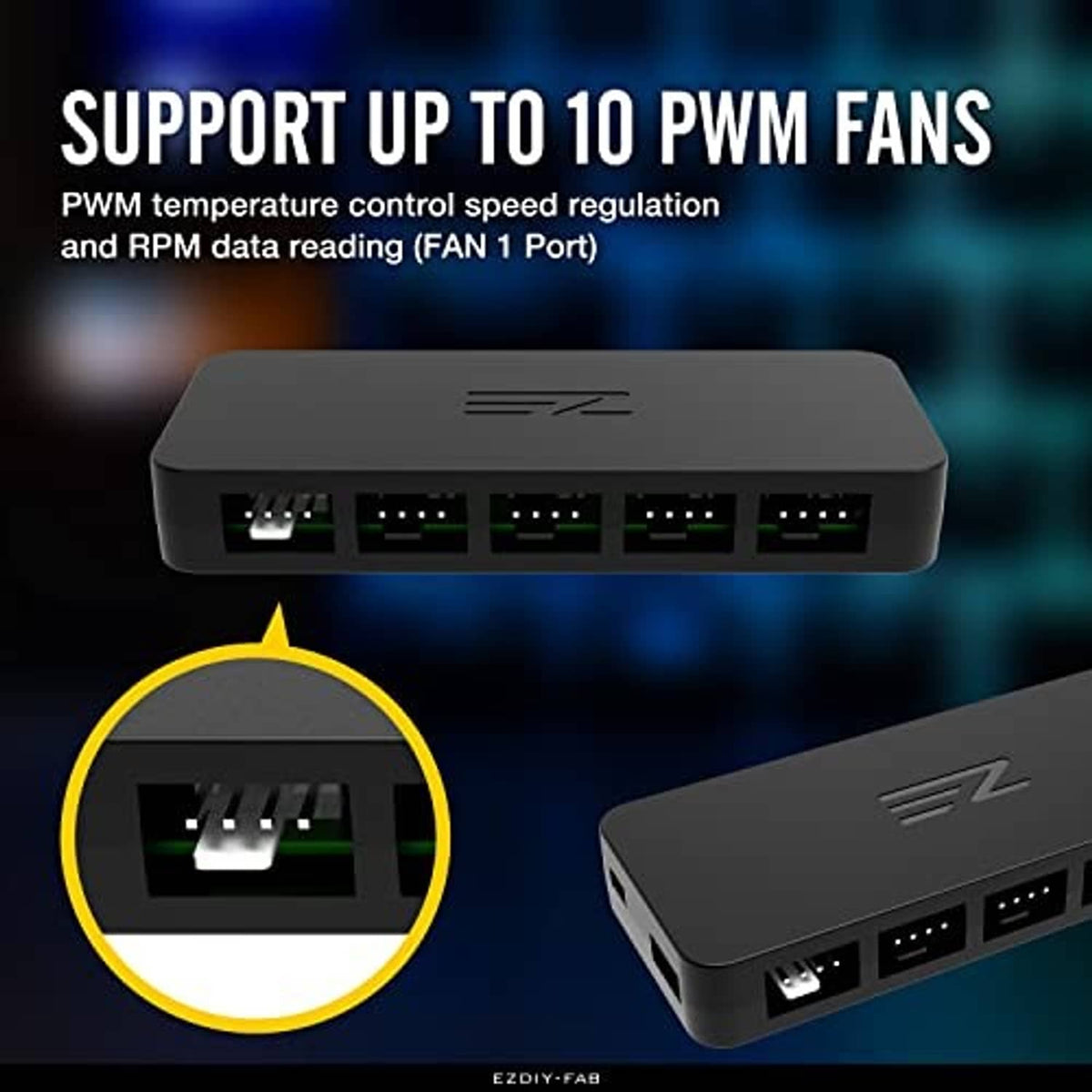 PWM fan hub controller with multiple fan ports along the front panel