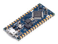 Arduino Nano Every PCB microcontroller board, close-up of blue circuitry and pins