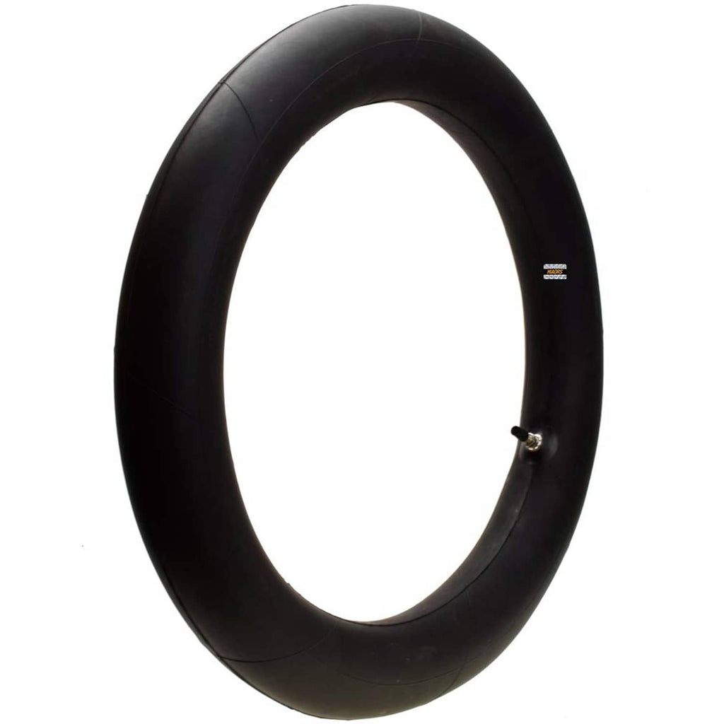 Black dirt bike inner tube with valve and 3.00/3.25/3.50-16 marking