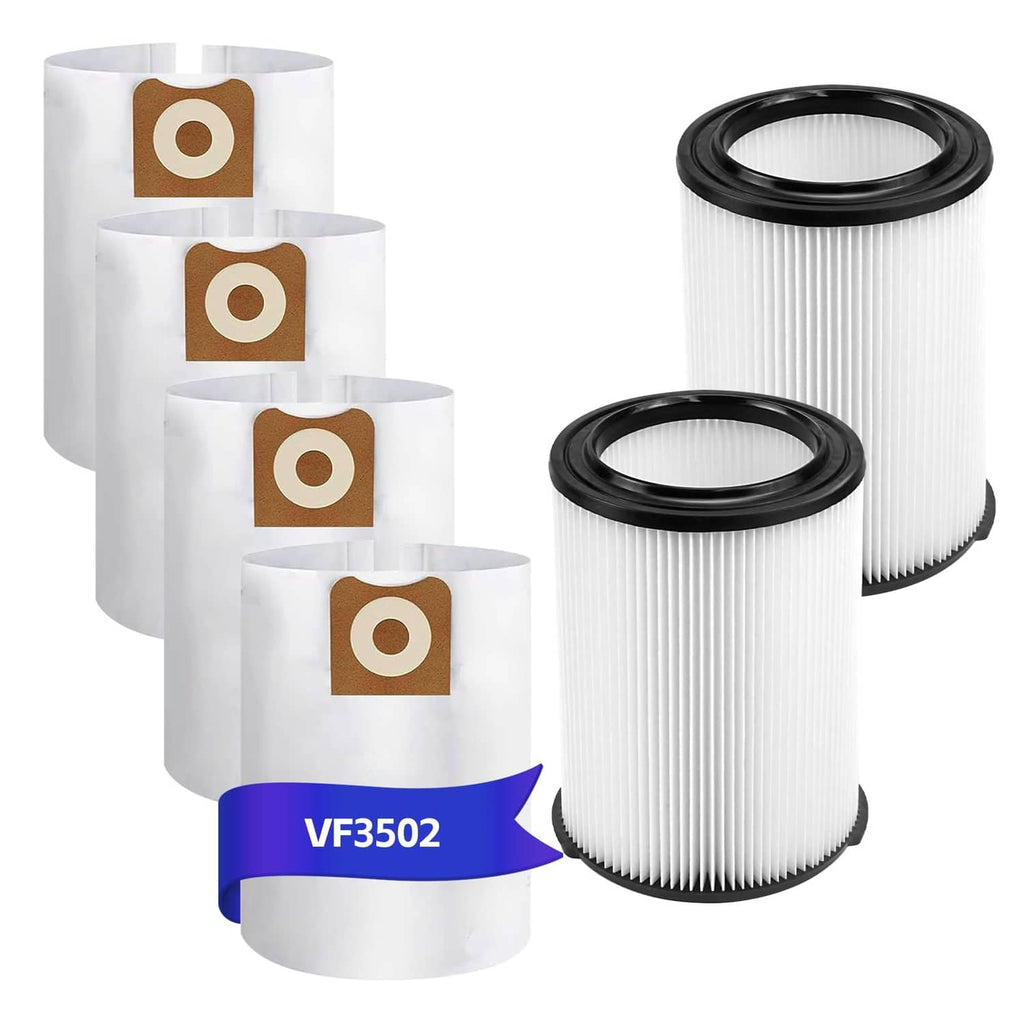 Replacement wet vacuum filter set, pleated white cartridges with black end rings