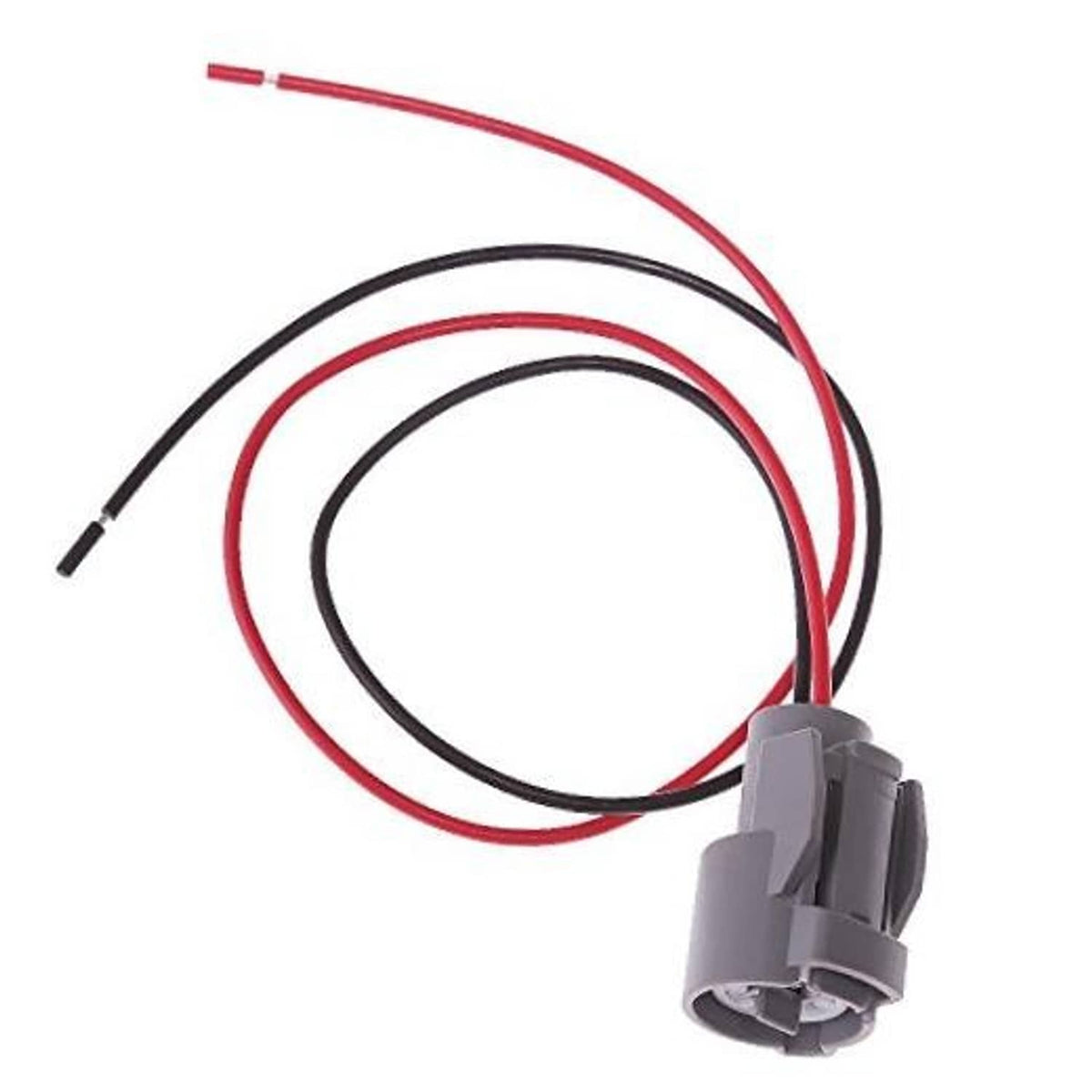 Coolant temperature sensor pigtail connector with red and black wires, grey plug