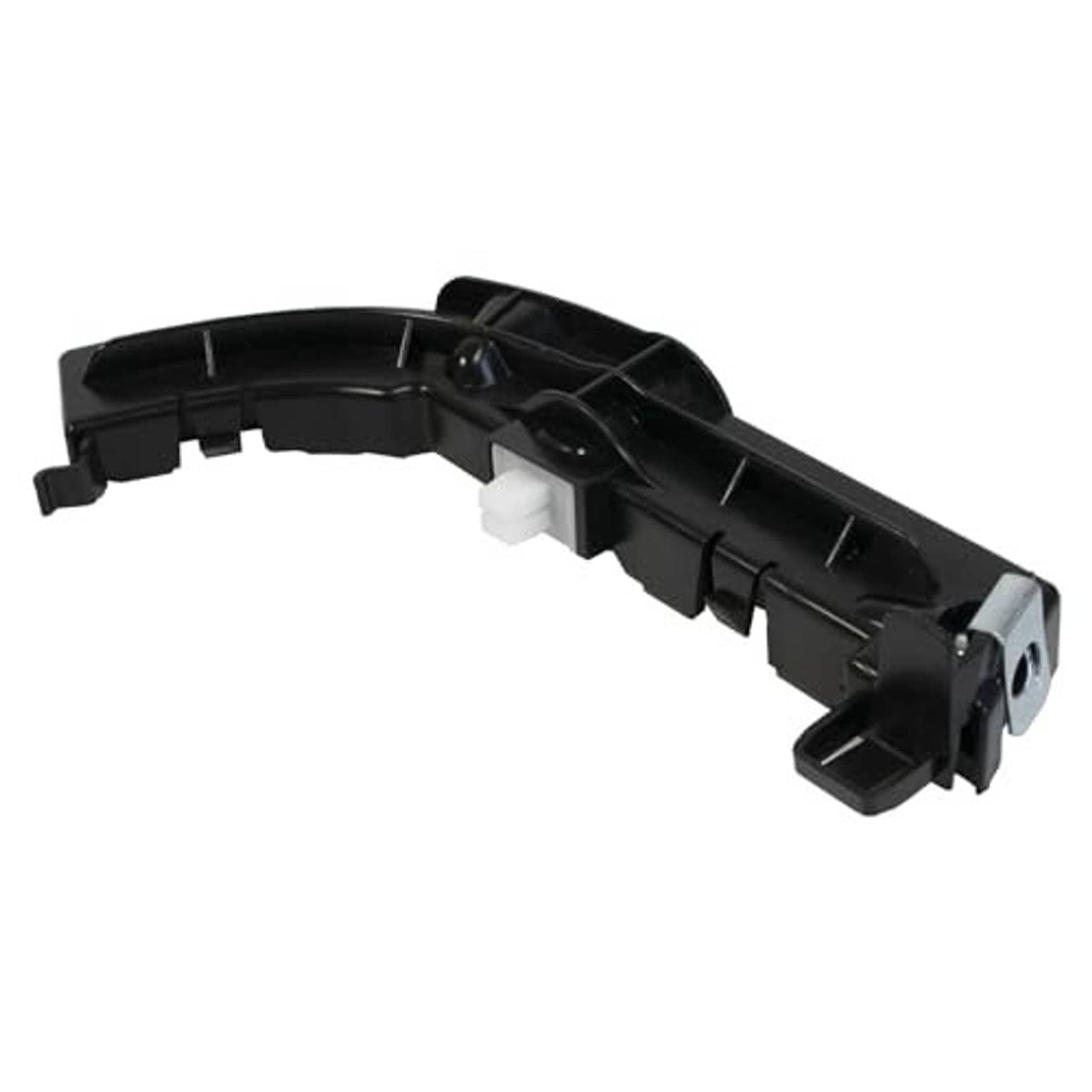 Left front bumper support bracket with black curved housing and silver metal bracket bar.