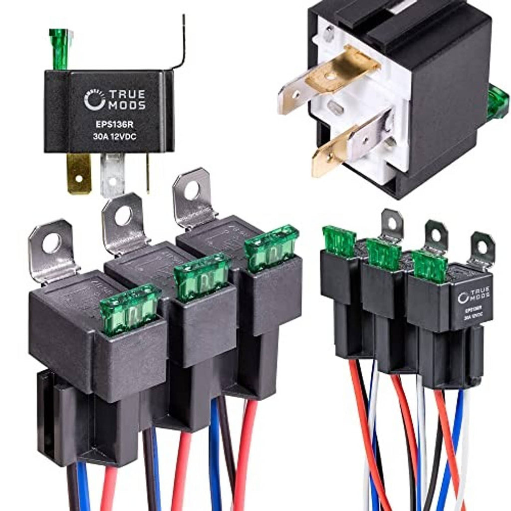 Bosch-style fused relay switch kit, 6-pack with green fuse blocks and multi-color wiring