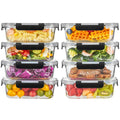8-pack clear glass food storage containers with black snap-lid latches