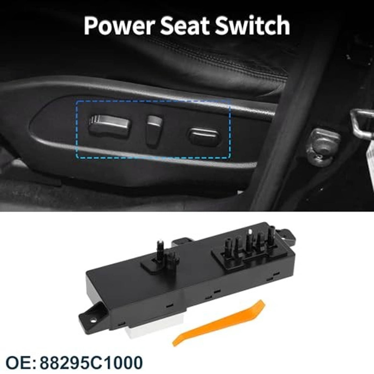 Power seat switch module shown with car seat control switch buttons