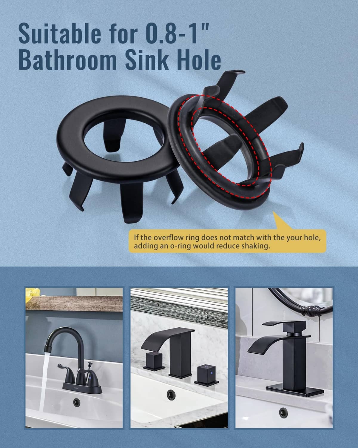 Matte black sink overflow ring fits a bathroom sink overflow hole