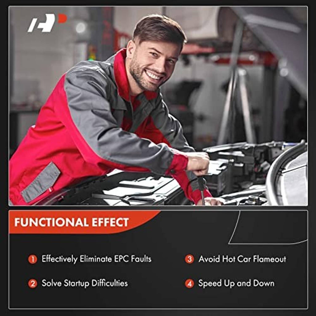 Camshaft position sensor feature graphic with mechanic working in an engine bay