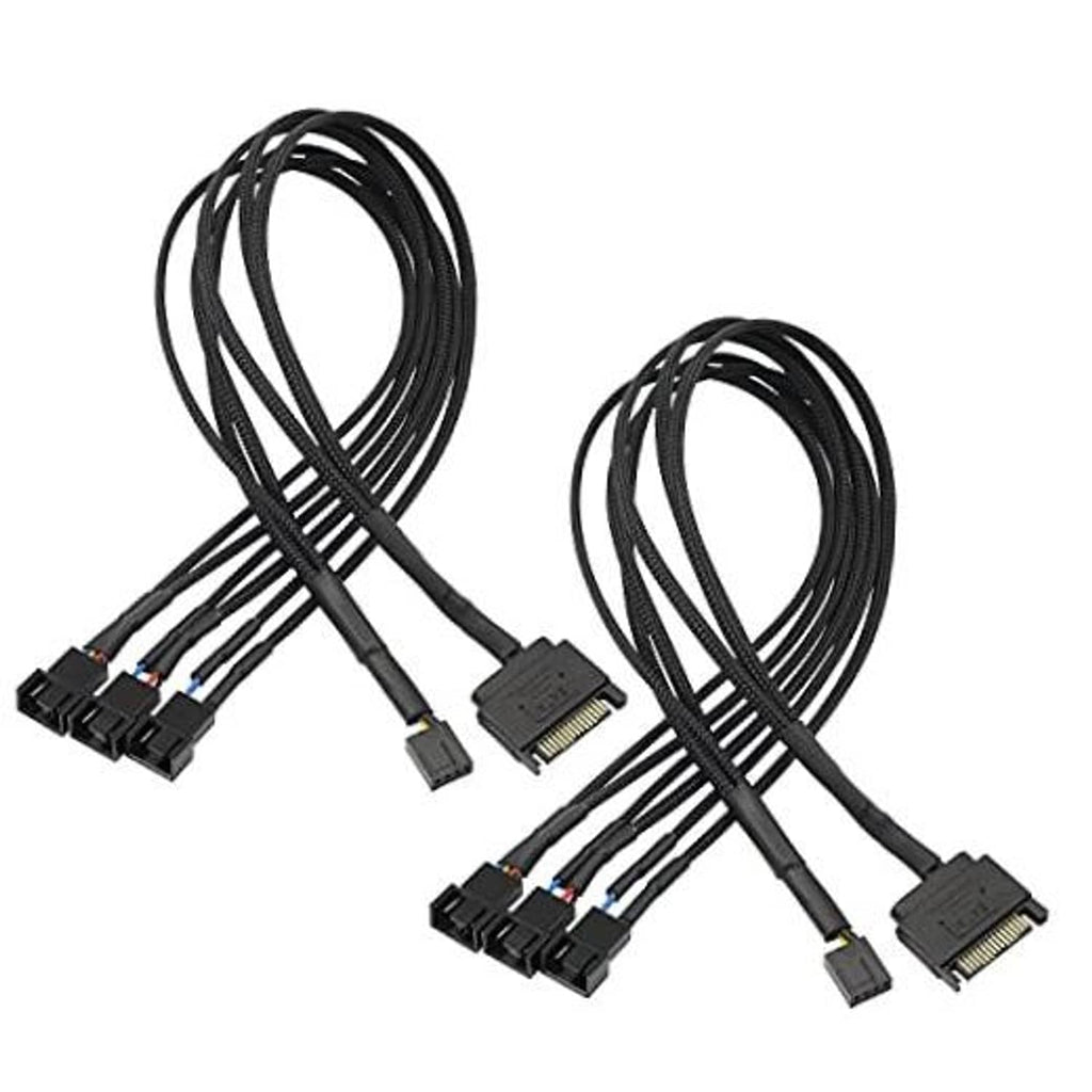Black SATA fan adapter splitter cable with three PWM fan connectors