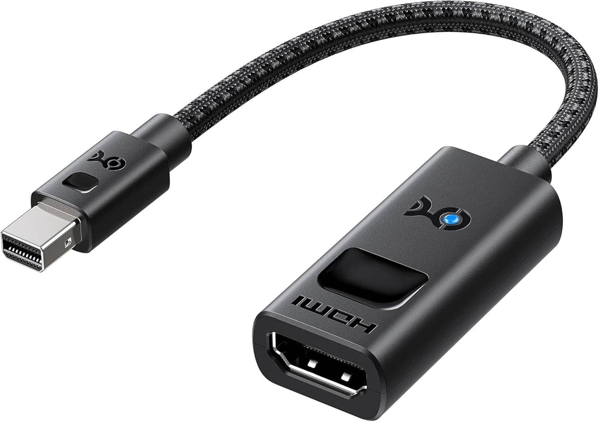 Mini DisplayPort to HDMI adapter with braided cable, black housing and HDMI output