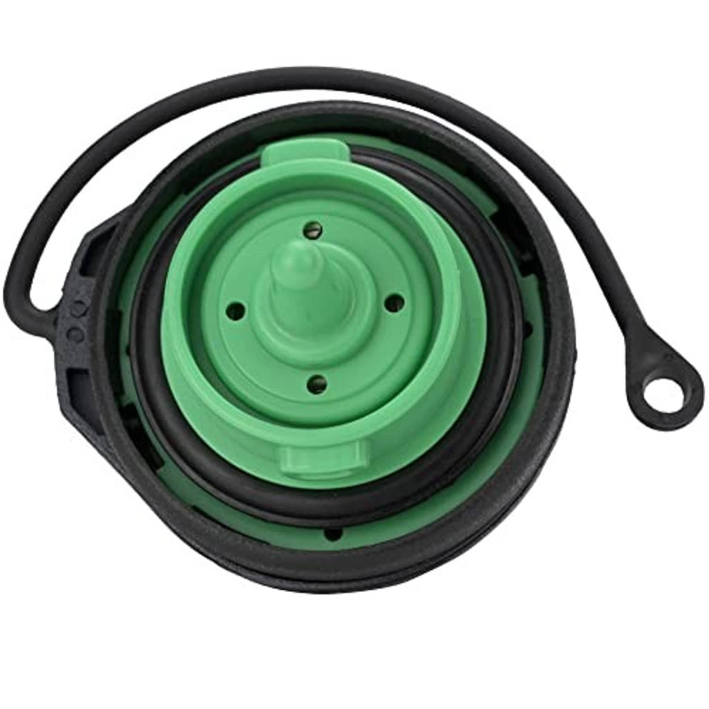 Fuel tank gas cap underside view, green center insert with black outer gasket
