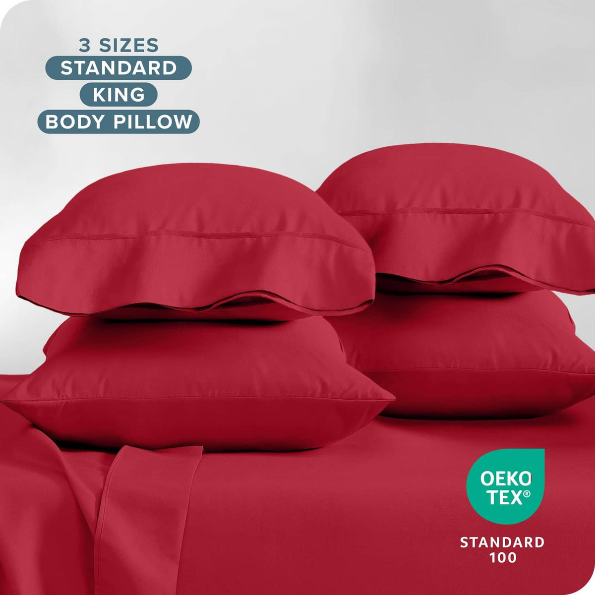 Red microfiber pillowcases set featuring rounded pillow covers with stitched seams