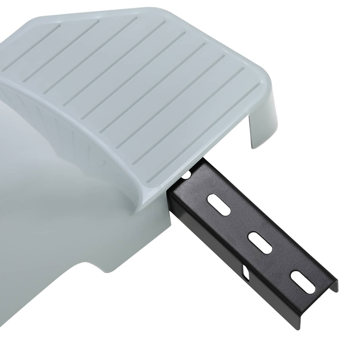 Light gray fender step with underside black mounting bracket rail and slot holes