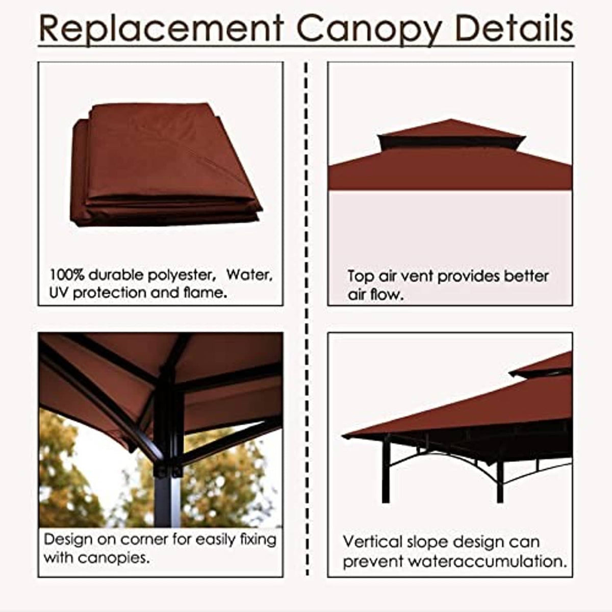 Burgundy replacement canopy roof fabric sheets for outdoor grill gazebo