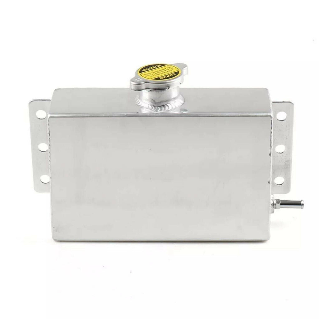 Aluminum coolant overflow reservoir tank with screw cap and mounting holes