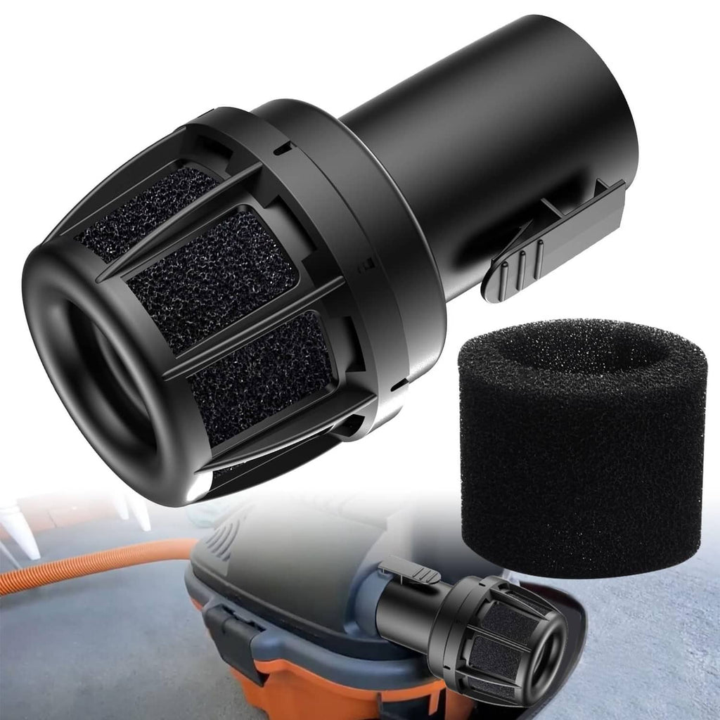 Black wet/dry vac muffler diffuser with foam sleeve and mesh inserts