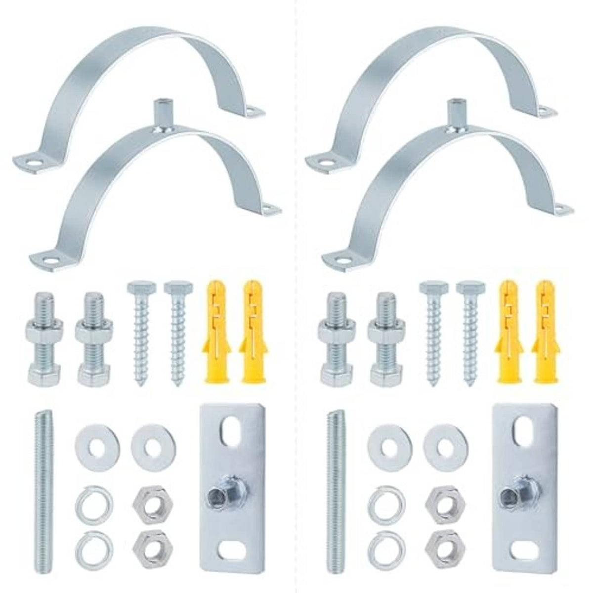 Pipe bracket hardware kit: galvanized rings, mounting plates, bolts, washers, nuts