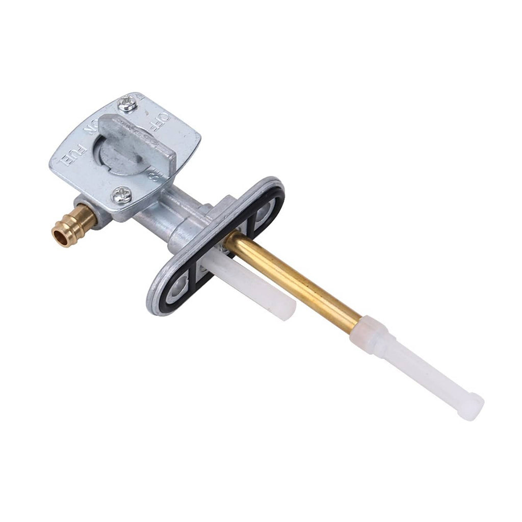 Fuel petcock valve switch assembly with brass inlet and white vacuum tube, silver housing
