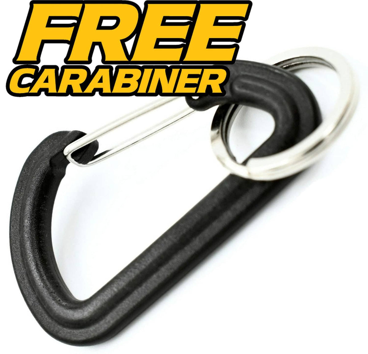 Black keychain carabiner with metal ring and hook