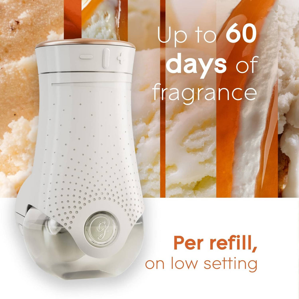 White plug-in air freshener warmer showing up to 60 days and per refill low setting