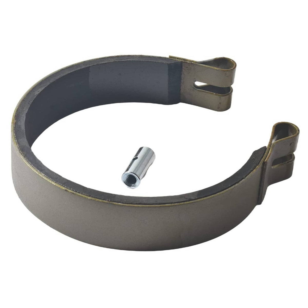 Mini bike brake band: dark rubber loop with two clips and centered mounting pin