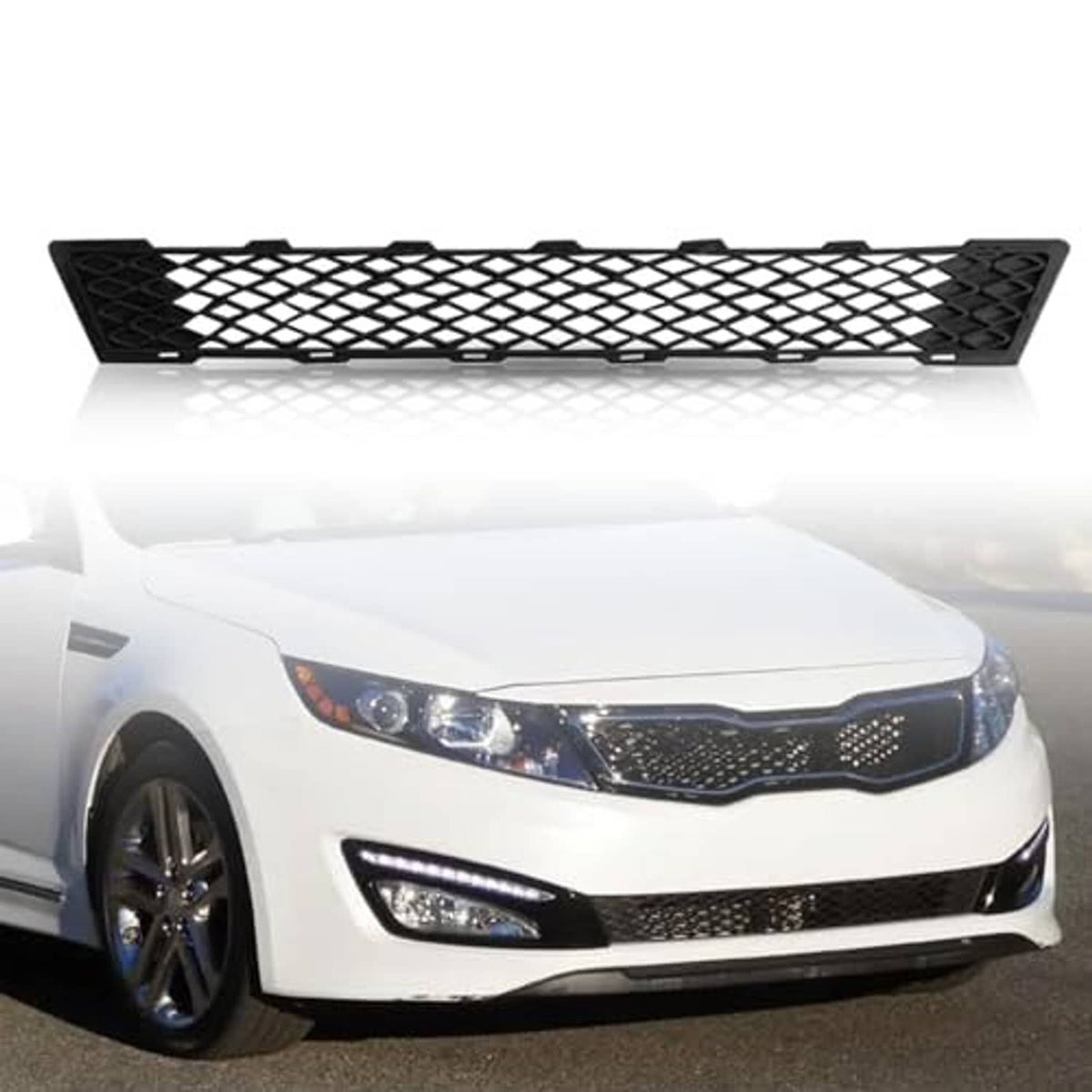 Front bumper lower grille, long black lattice mesh insert, direct front view